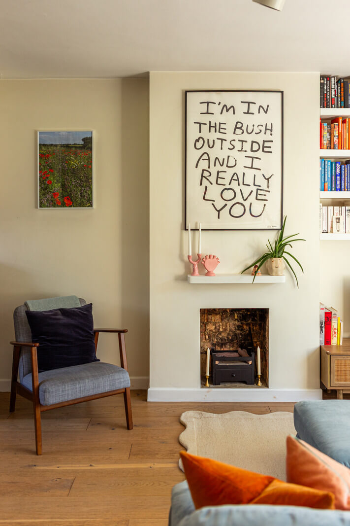 An Open-Plan Living Space and Colorful Bedrooms in a London Duplex 3 living room fireplace