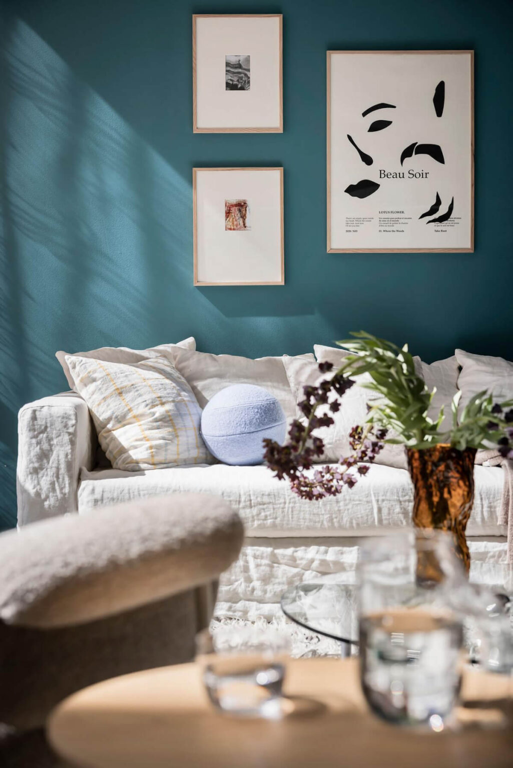 A Teal Green Living Room and Large Windows in a Swedish Apartment - The ...