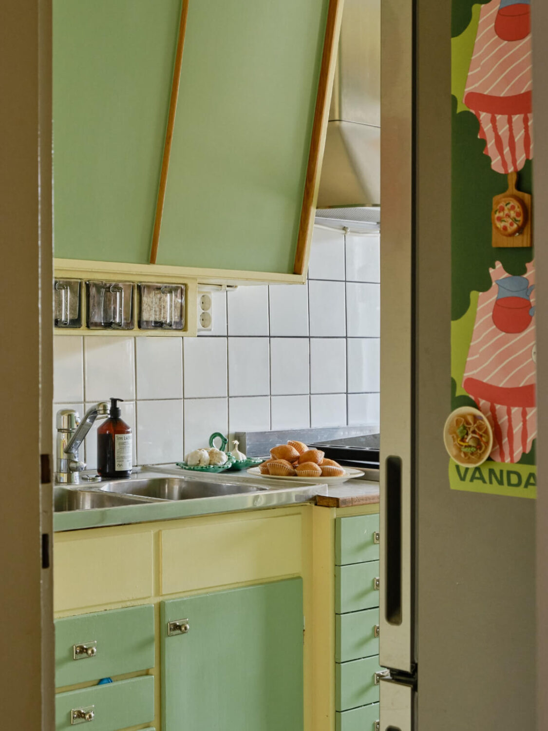 view into midcentury kitchen