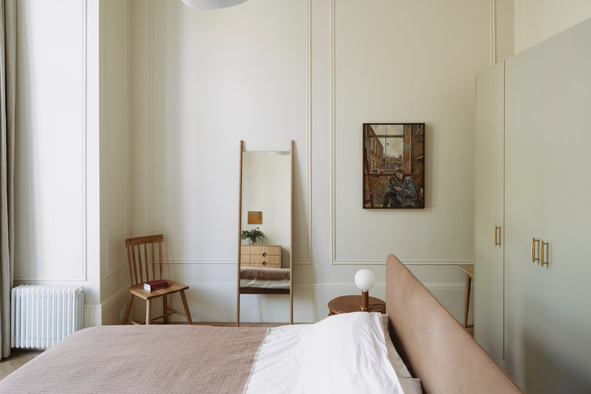 Grand Proportions and Bay Windows in a Belsize Park Apartment 16 bedroom wardrobes behind bed high ceilings with stucco