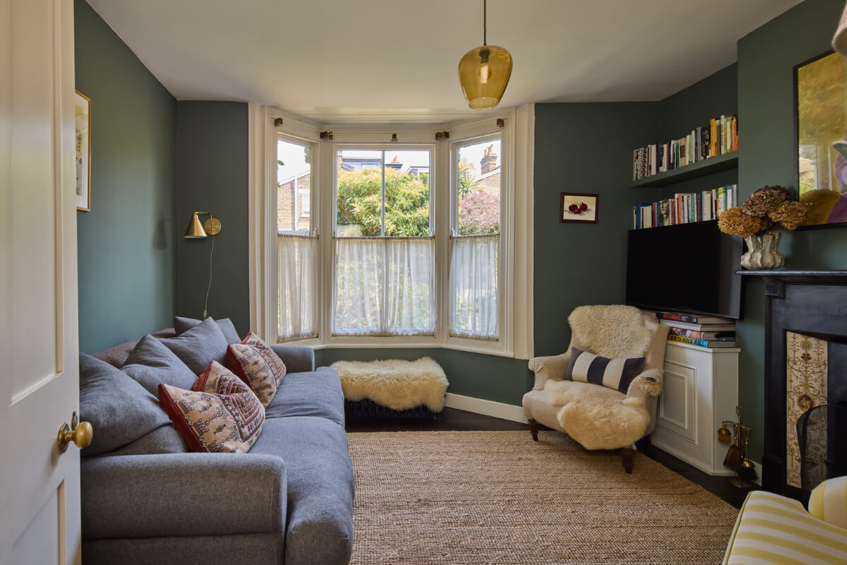 dark blue sitting room bay window