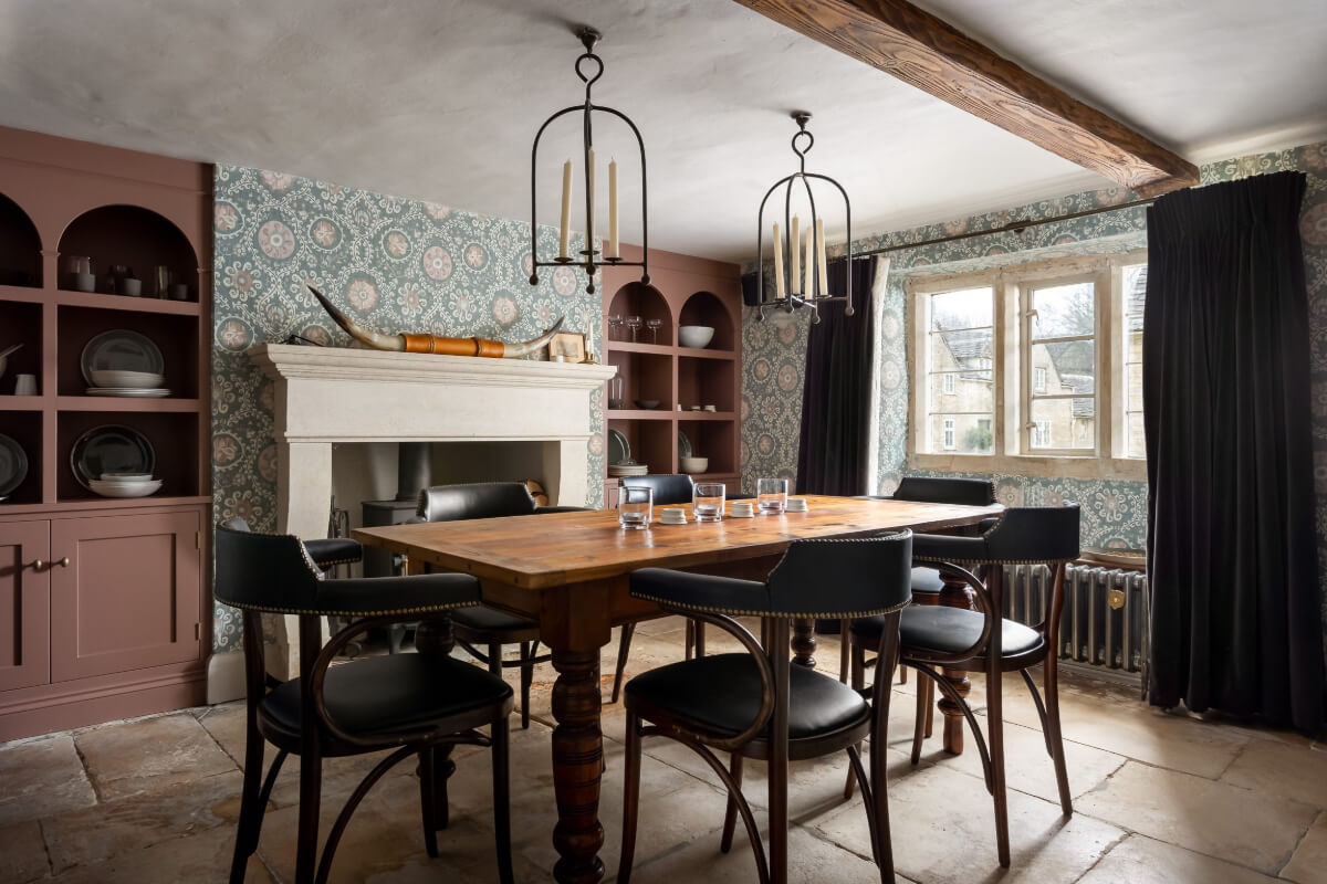 dining room large stone tiles