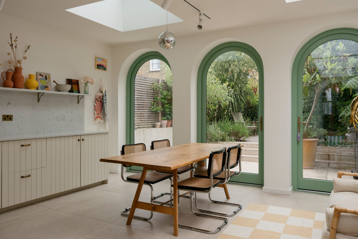 dining table arched windows
