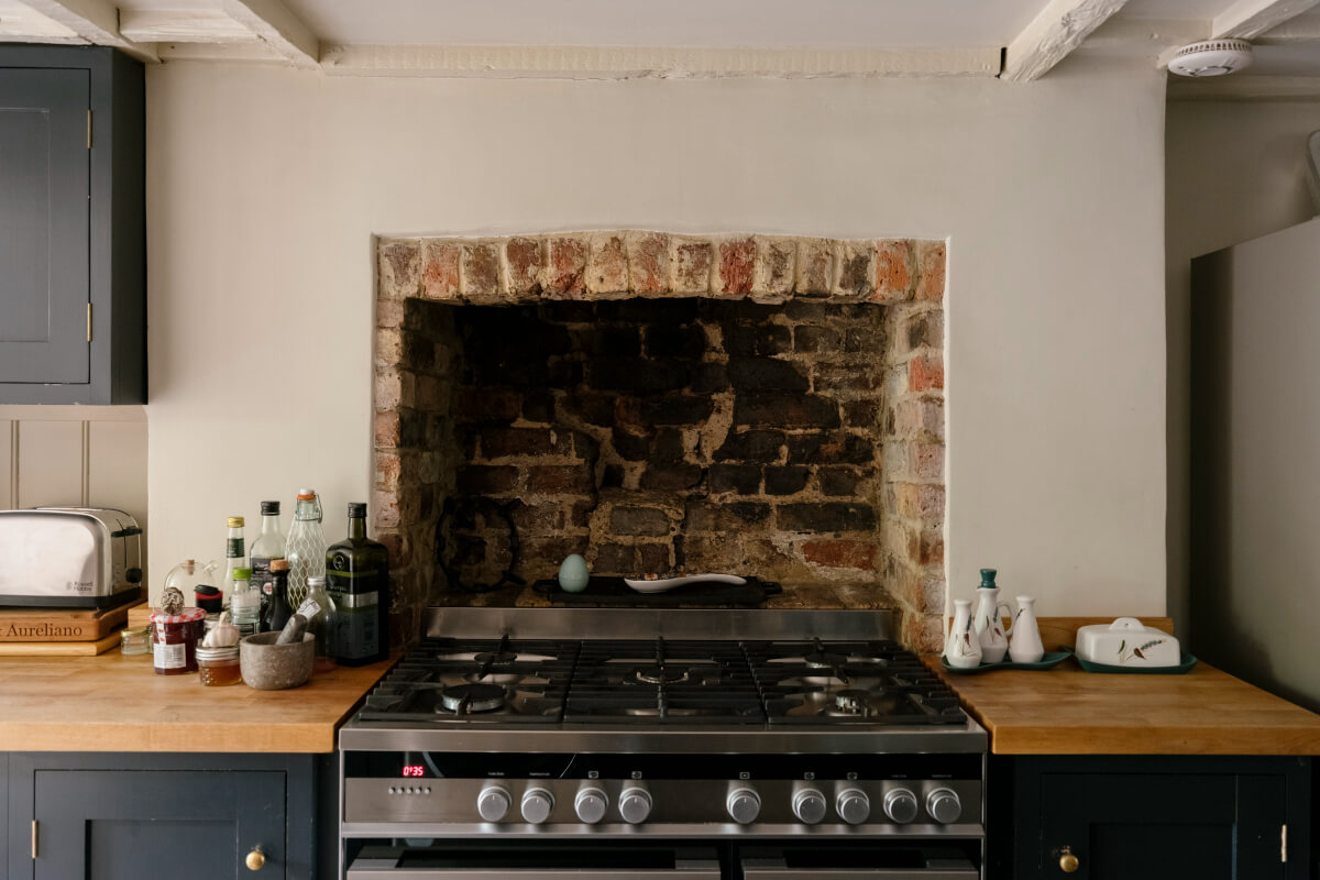 former fireplace kitchen