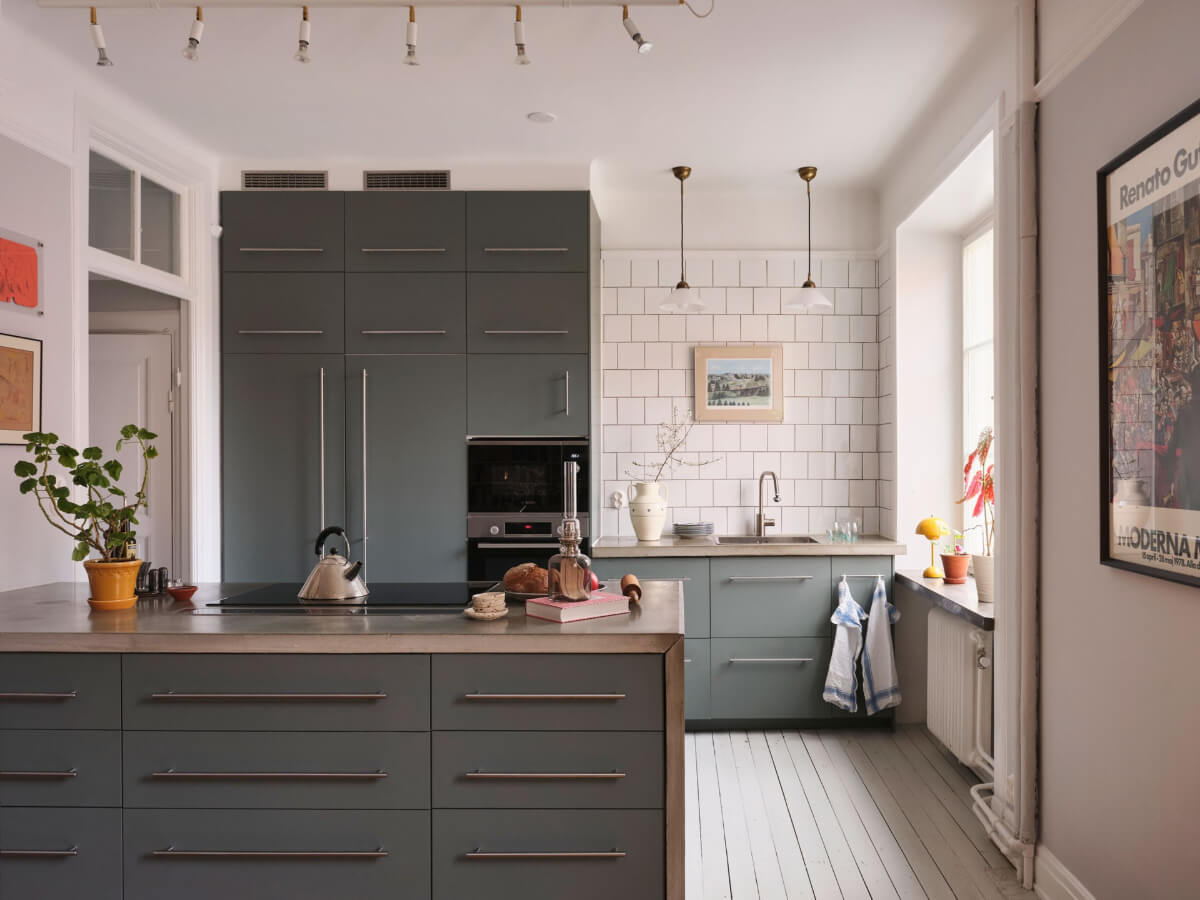 green kitchen concrete countertop