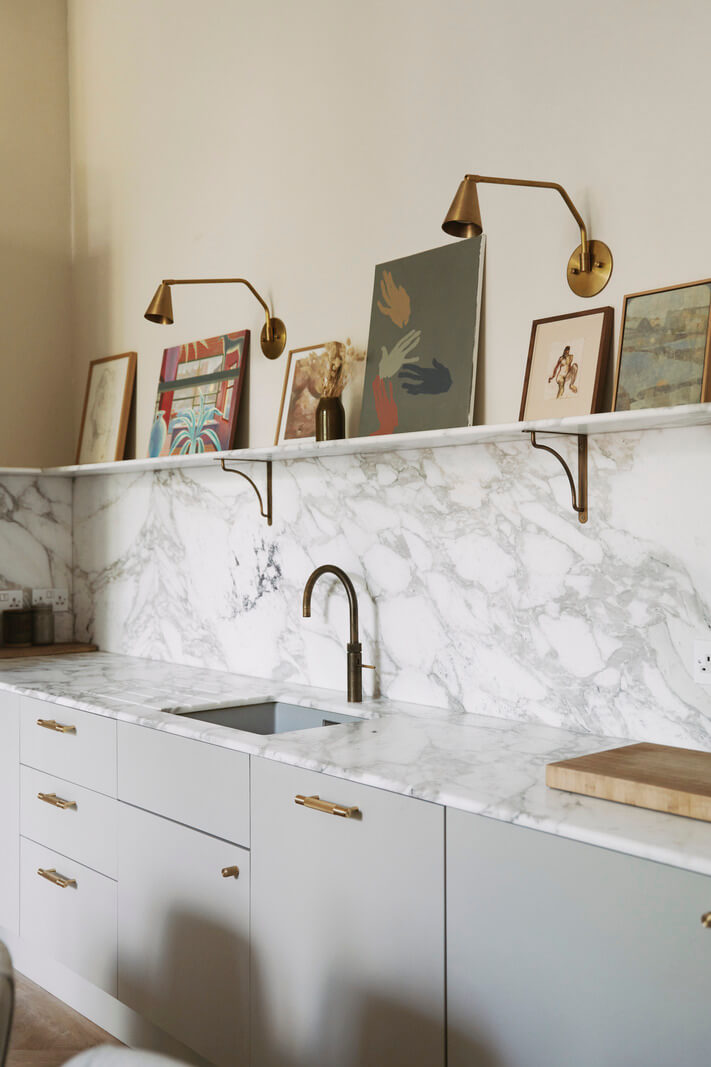 Grand Proportions and Bay Windows in a Belsize Park Apartment 8 light gray kitchen marble countertop