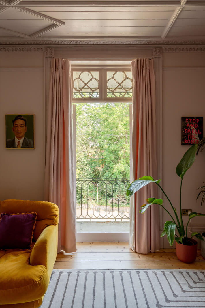 light pink living room juliet balcony
