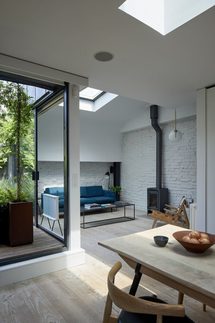 open plan living space skylights