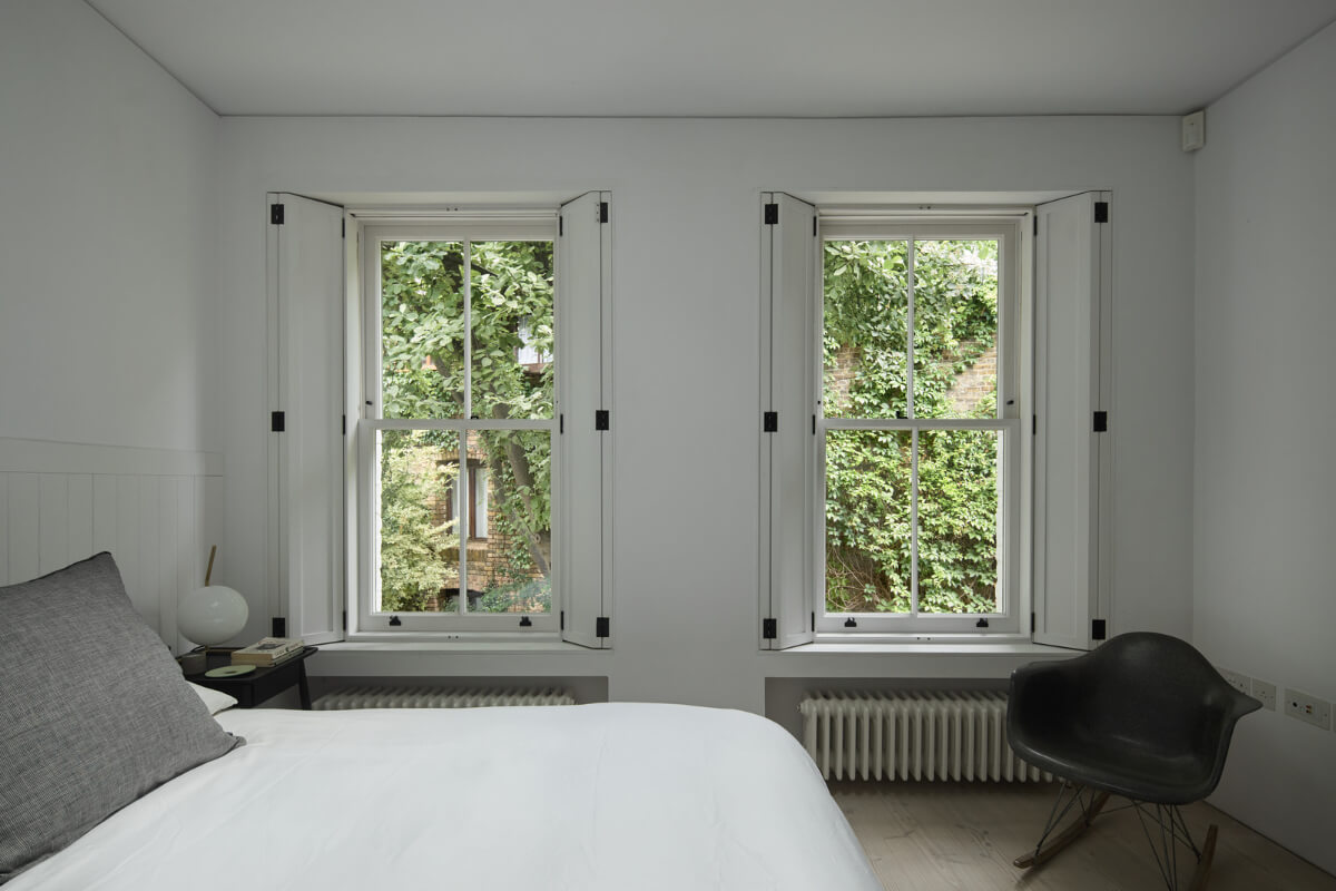 white bedroom window shutters