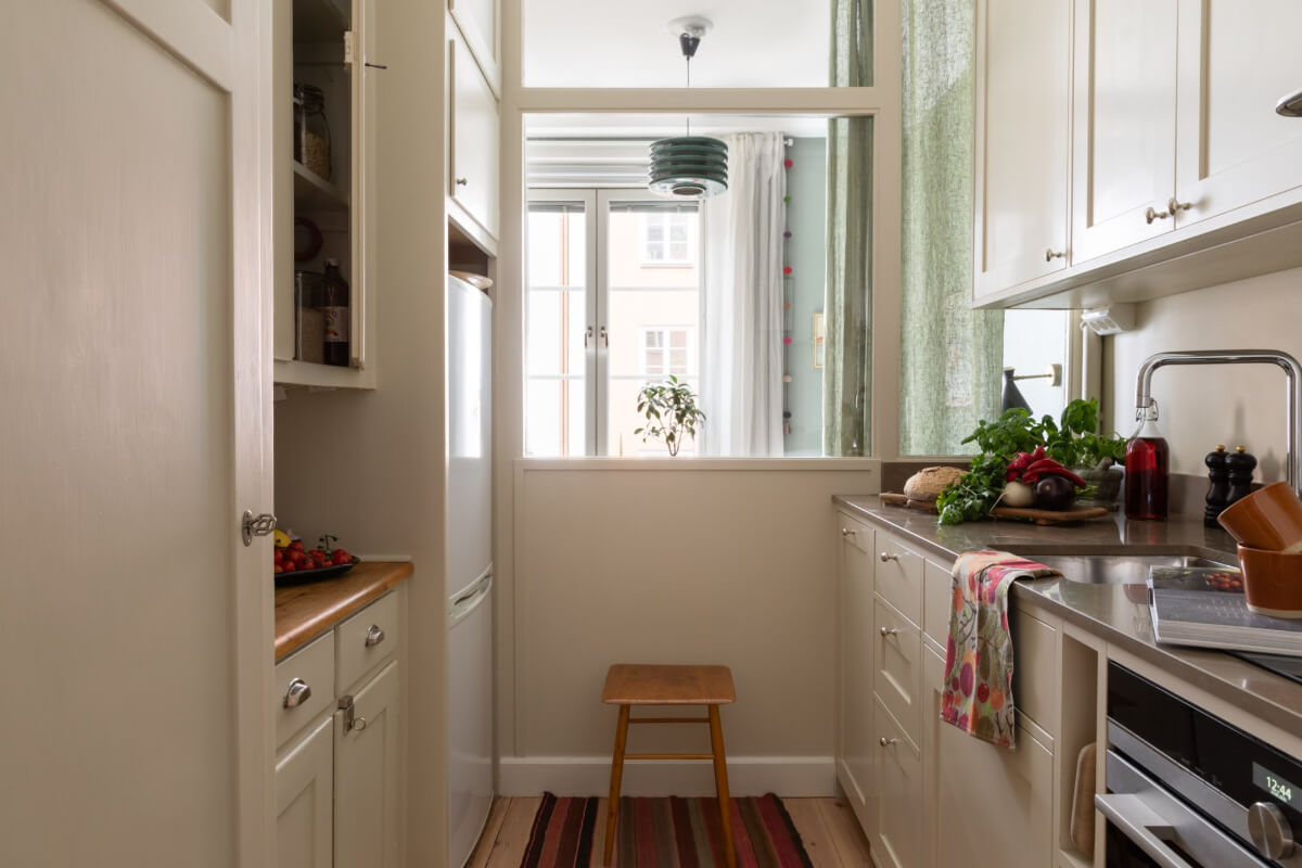 white galley kitchen
