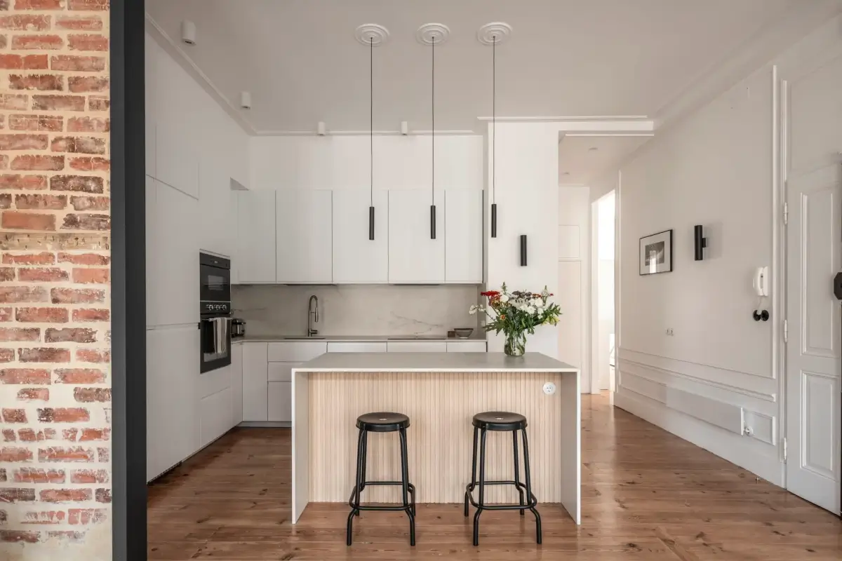 white kitchen with island