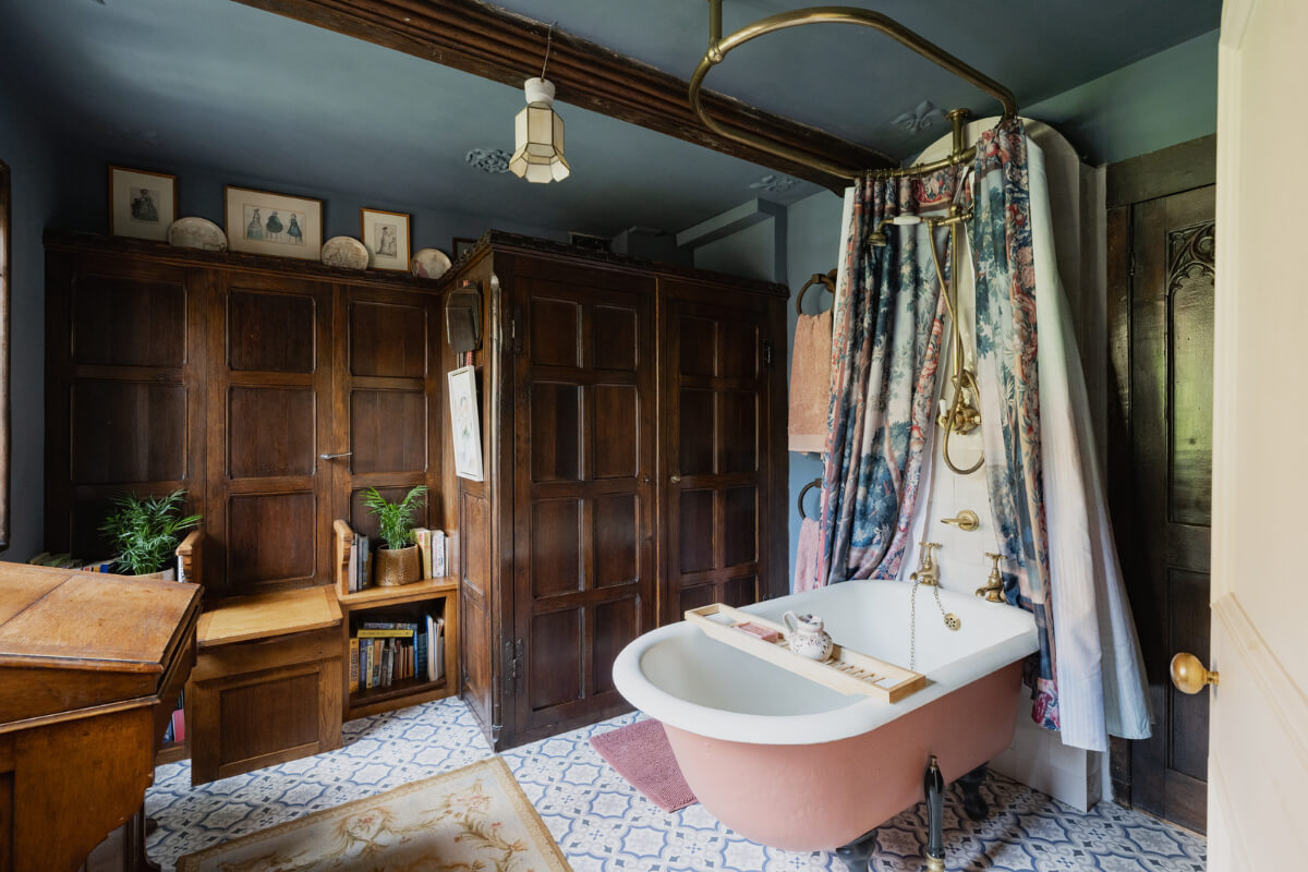 bathroom wall paneling pink freestanding bath