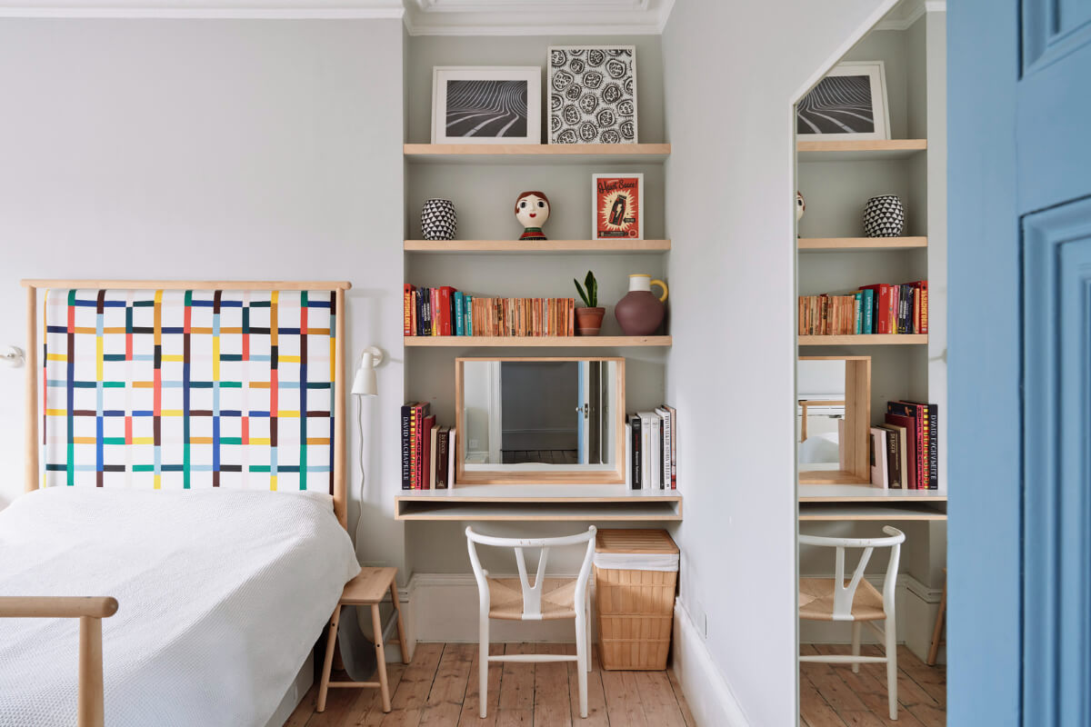 Colorful Rooms and a Modern Kitchen in a Spacious Family Home 12 bedroom niche with shelves and desk