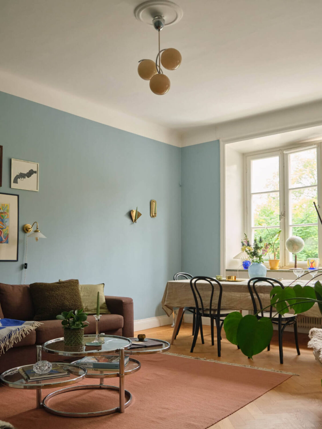 blue walls scandinavian living room