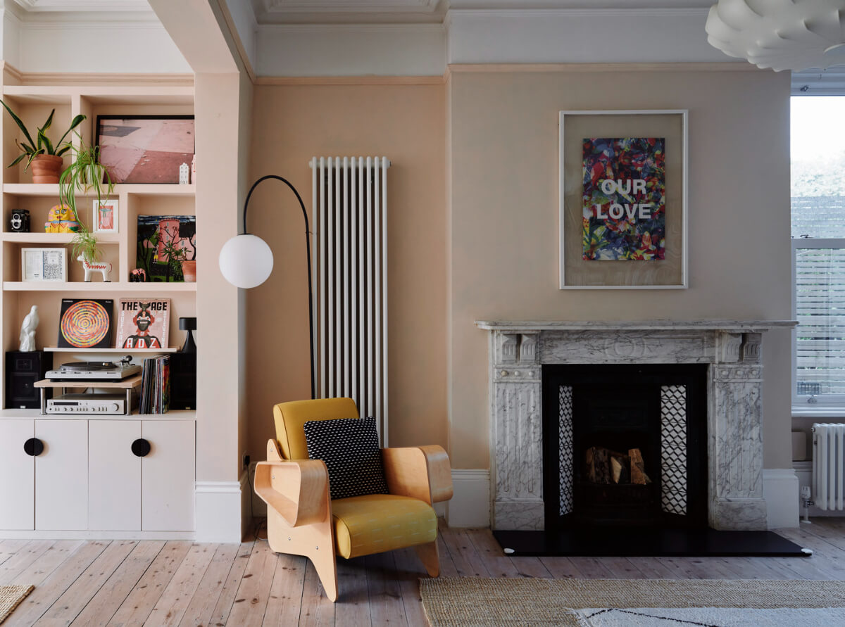 Colorful Rooms and a Modern Kitchen in a Spacious Family Home 4 double living room pink walls marble fireplace