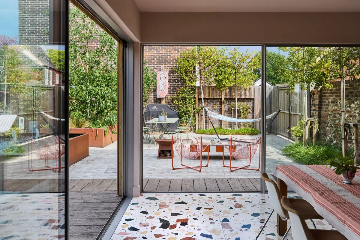 A Colorful Design-Led Georgian House in the Heart of Henley-on-Thames 7 kitchen-terrazzo-floor-indoor-outdoor-living-nordroom