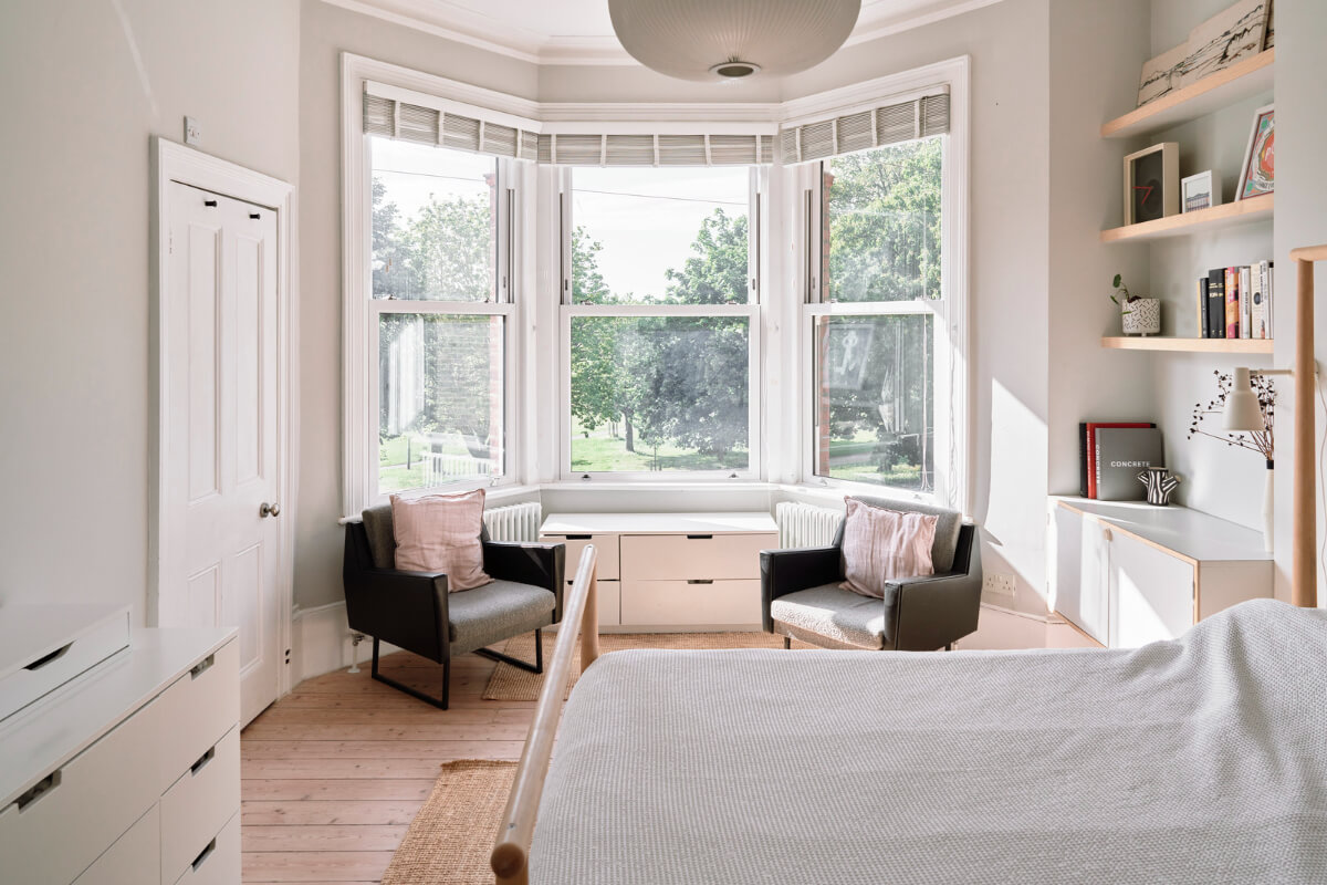 Colorful Rooms and a Modern Kitchen in a Spacious Family Home 11 master bedroom large bay window