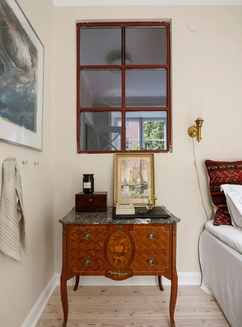 A Red Kitchen in a Small and Light Scandinavian Apartment 14 antique bedroom nightstand