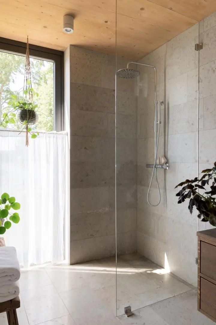 A Modern Wooden Cottage with Sea Views Close to Stockholm 25 bathroom wooden ceiling