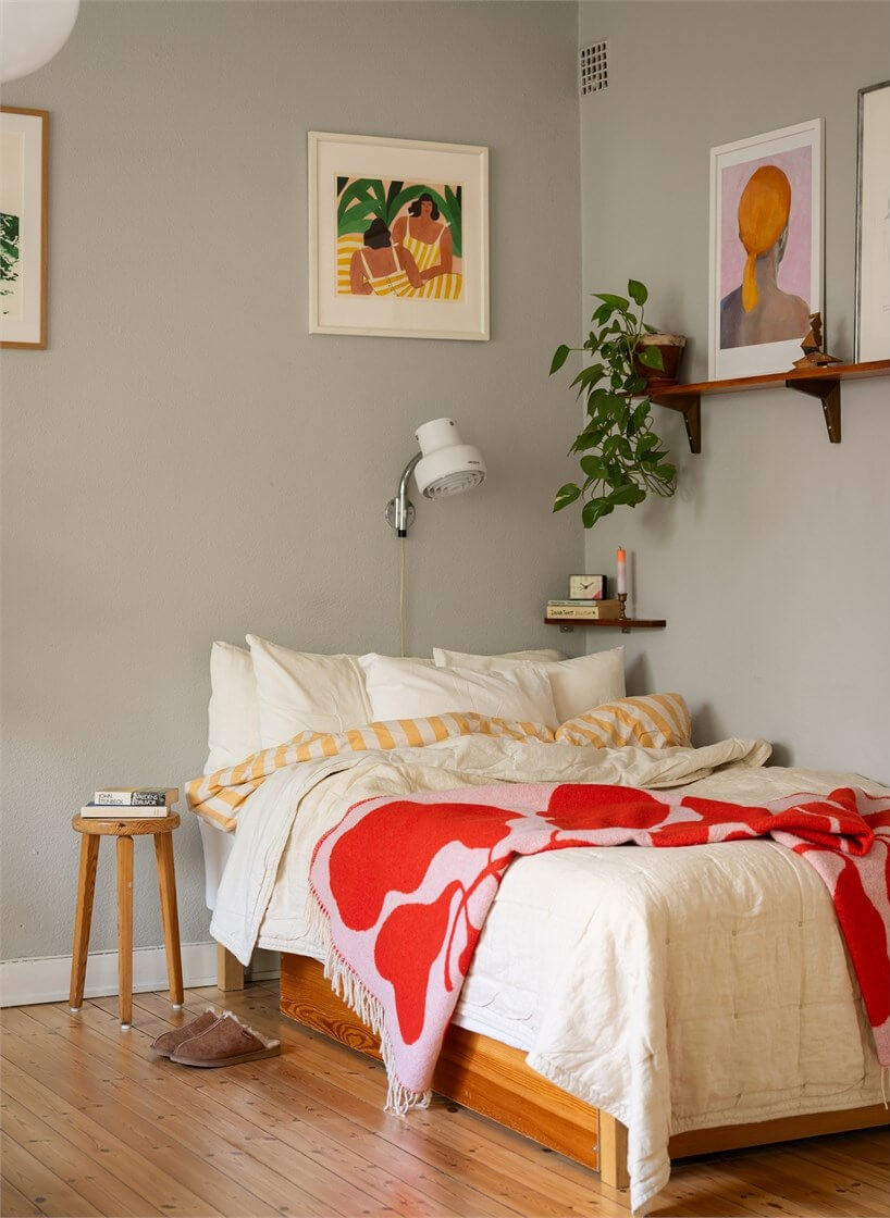 bed nook gray walls studio apartment