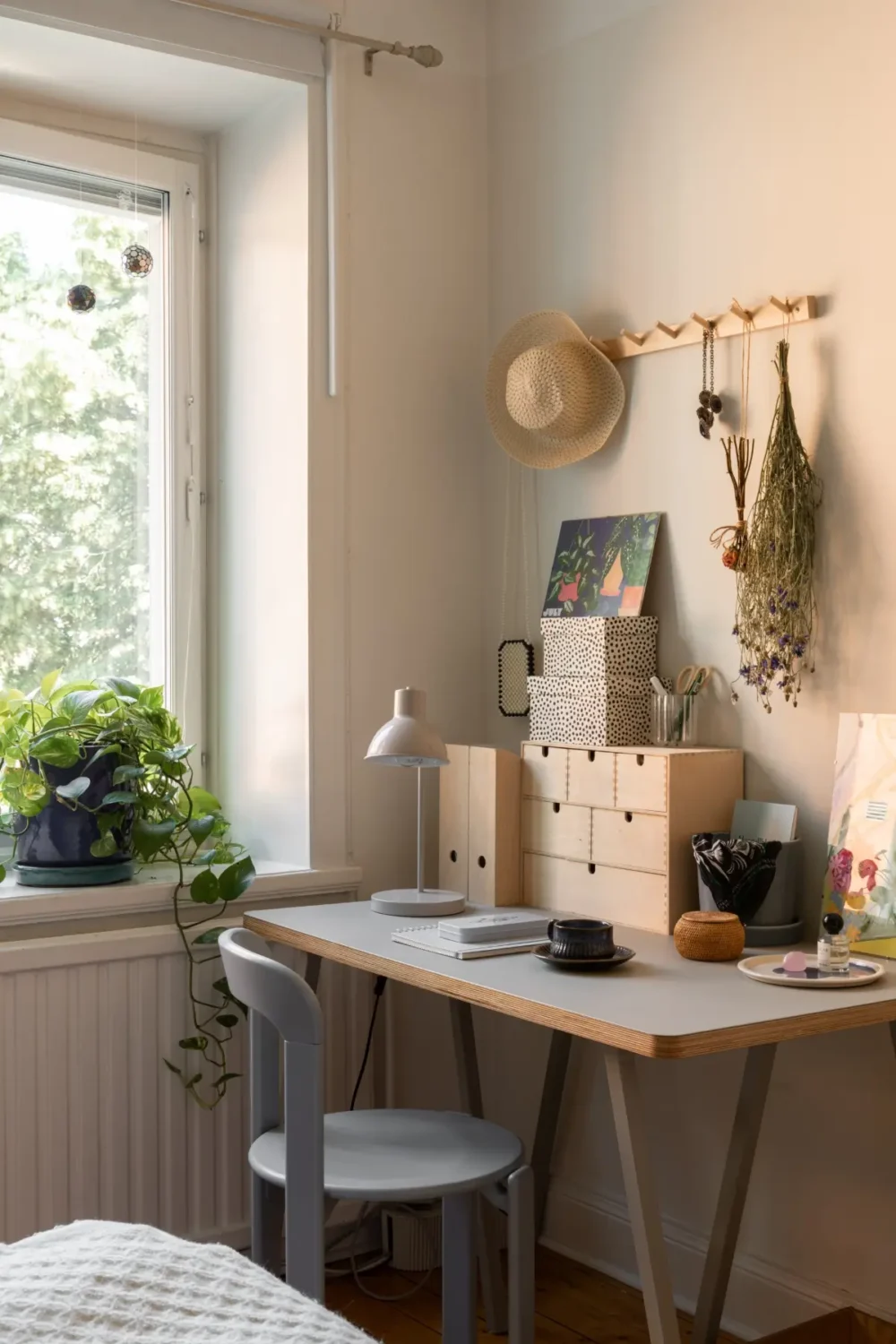 A Cozy Colorful Family Apartment with an Industrial Room Divider 15 bedroom desk pastel blue chair