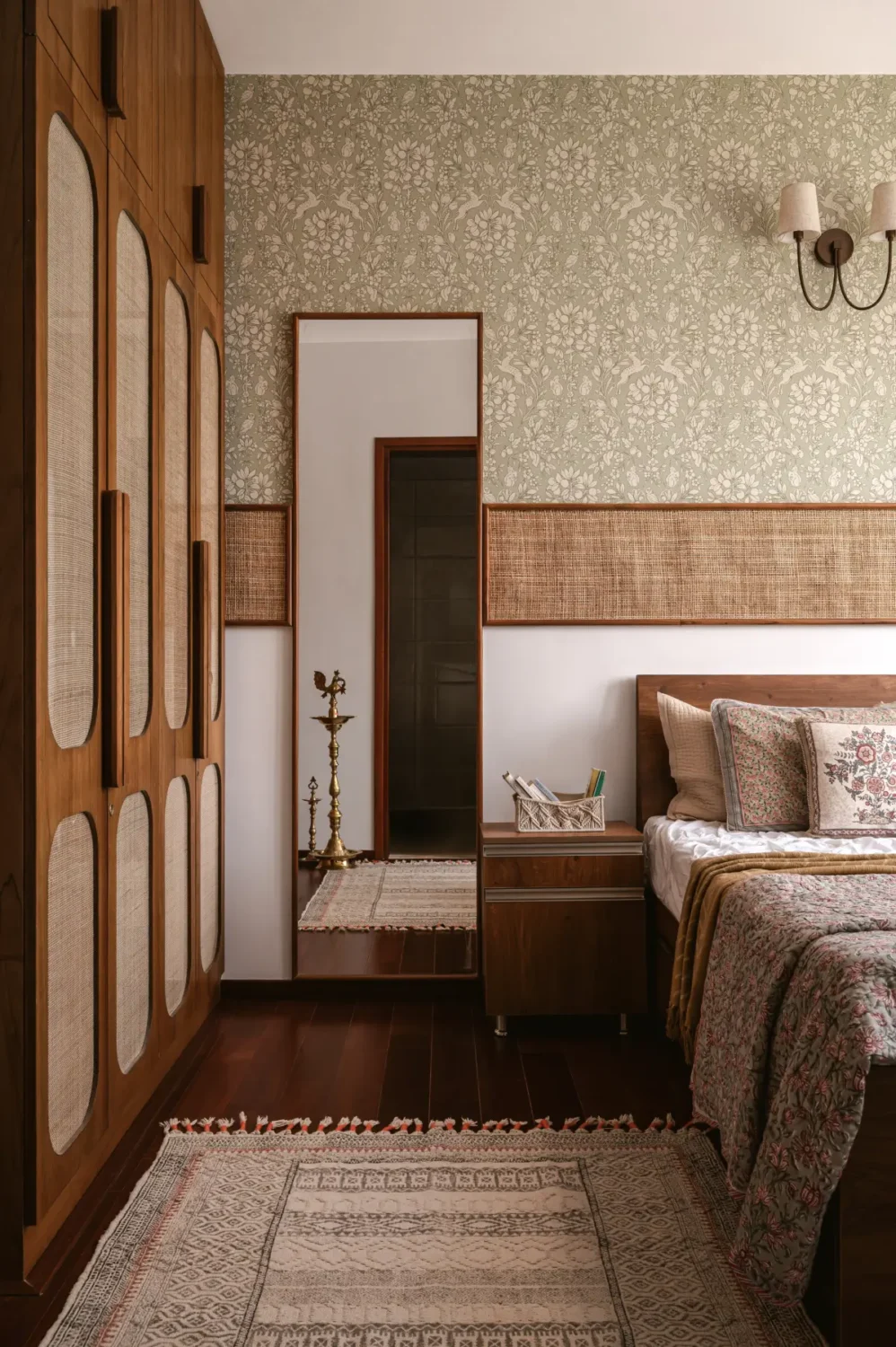 A South Indian Family Home Where Heritage Meets Bold Color Choices 15 bedroom green floral wallpaper