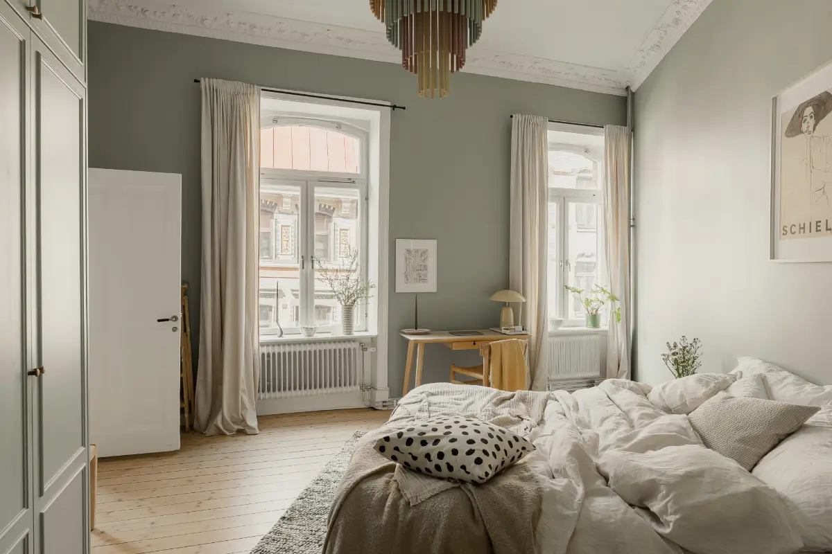 A Gray Scandinavian Apartment with a Royal History 18 bedroom large windows ikea desk