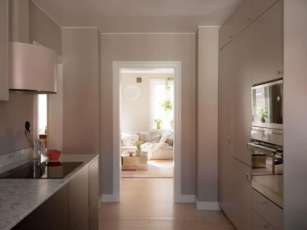 Neutral Shades and Period Elements in a Scandi Apartment 21 beige walls scandinavian kitchen
