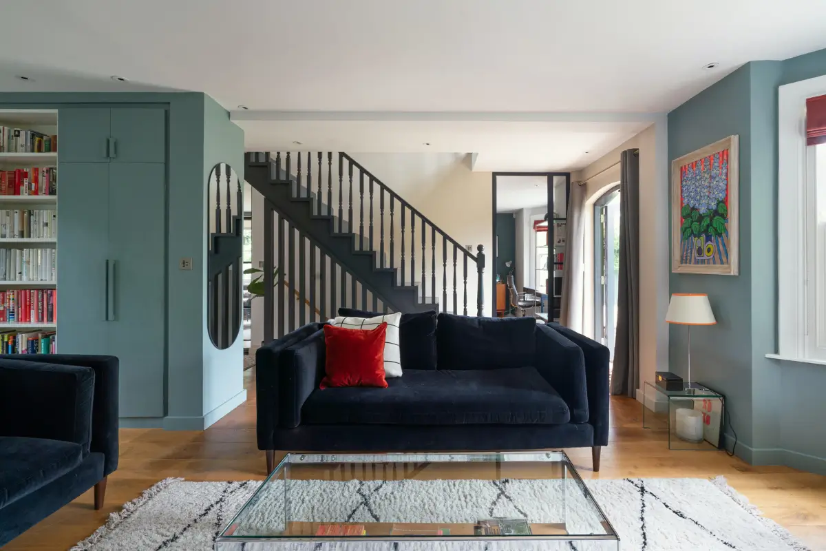 Contemporary Open-Plan Living Spaces in an English Victorian House 13 blue sitting room