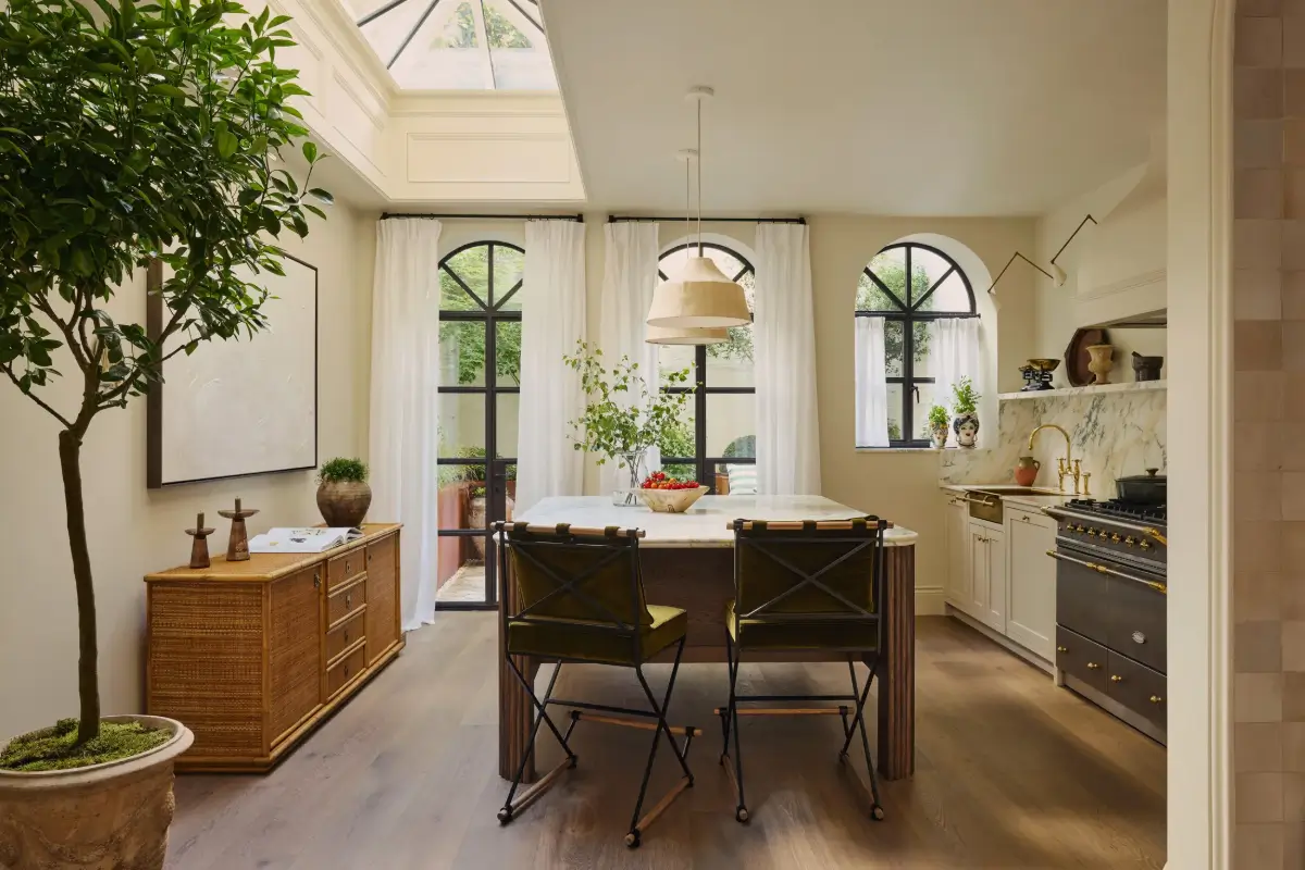 classic kitchen arched windows skylights