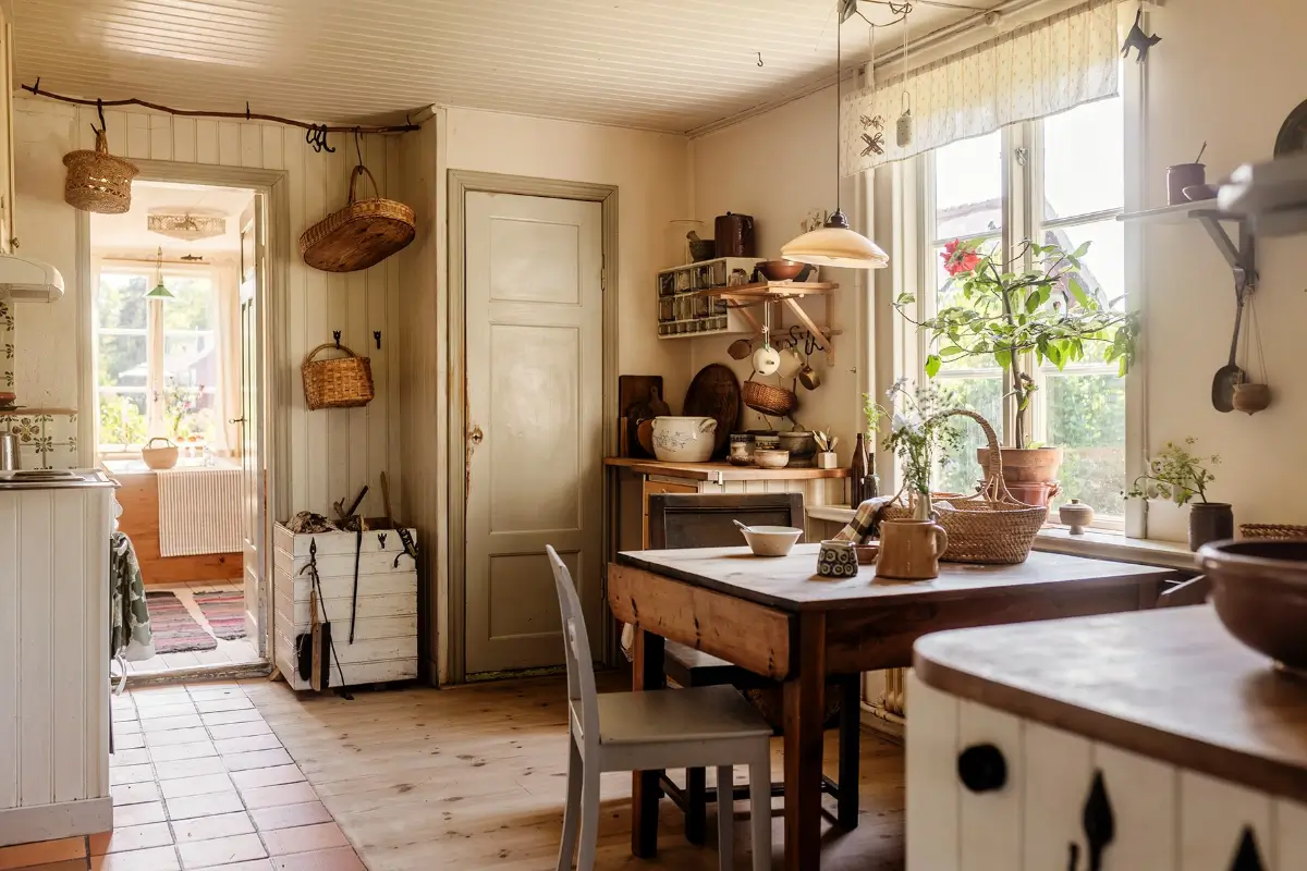 A Historic Lakeside Summer House in the Stockholm Archipelago 10 country kitchen wooden table
