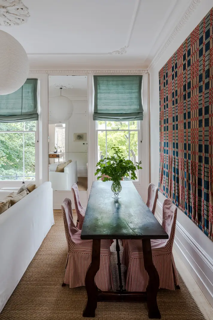 A Bright Late Victorian Townhouse in London 4 dining room red striped dining chairs