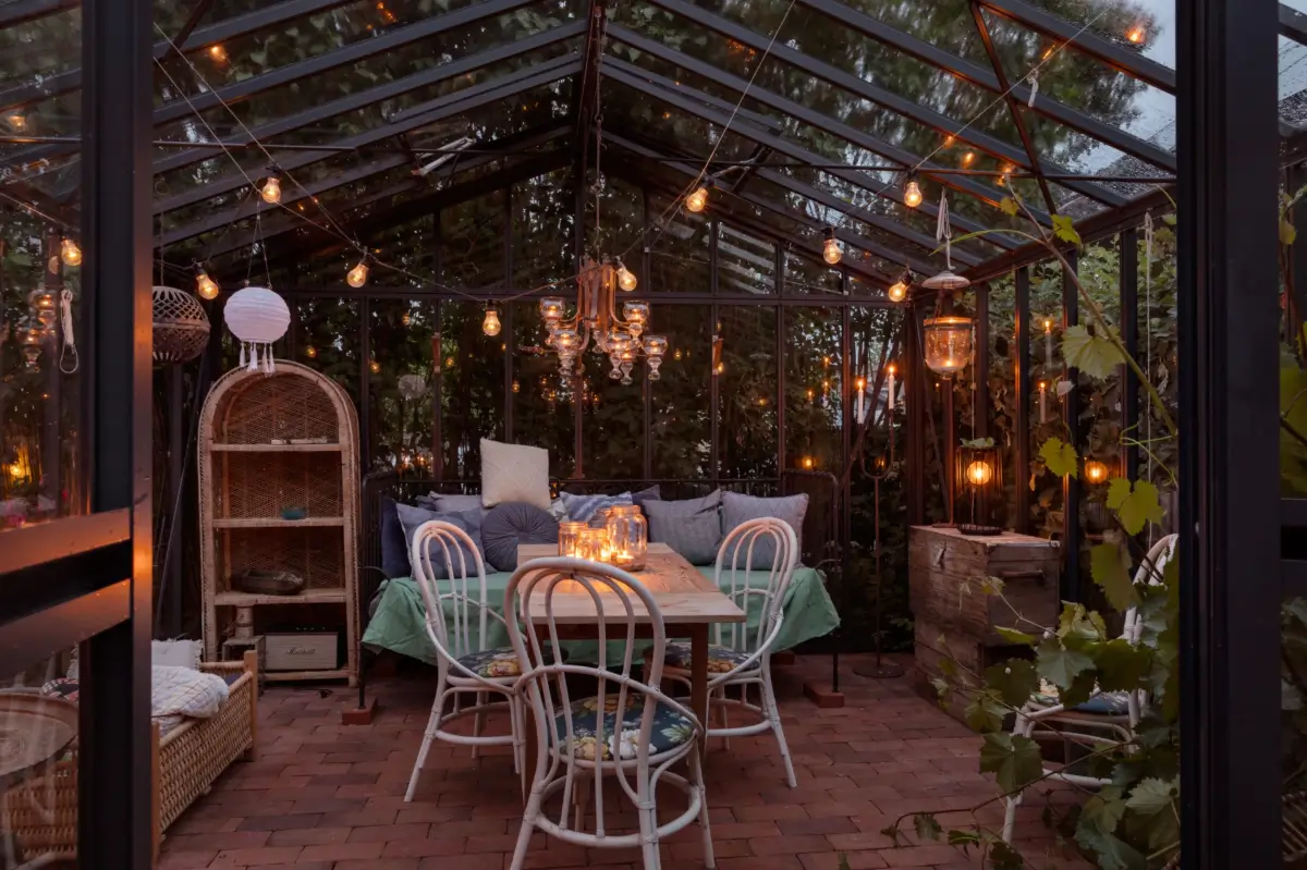 A Renovated 1920s Villa with a Spectacular Garden 43 garden glass house at night