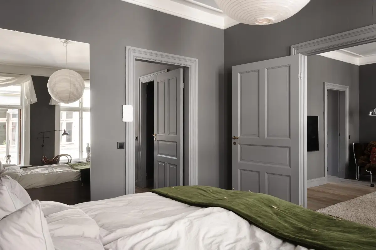 A Dark Gray Swedish Apartment with an Olive Green Kitchen 19 c