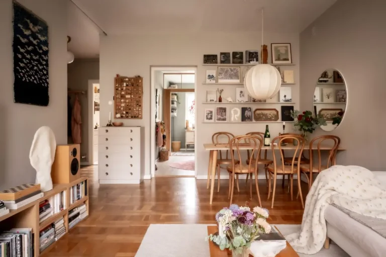 gray living room parquet floor large dining table nordroom