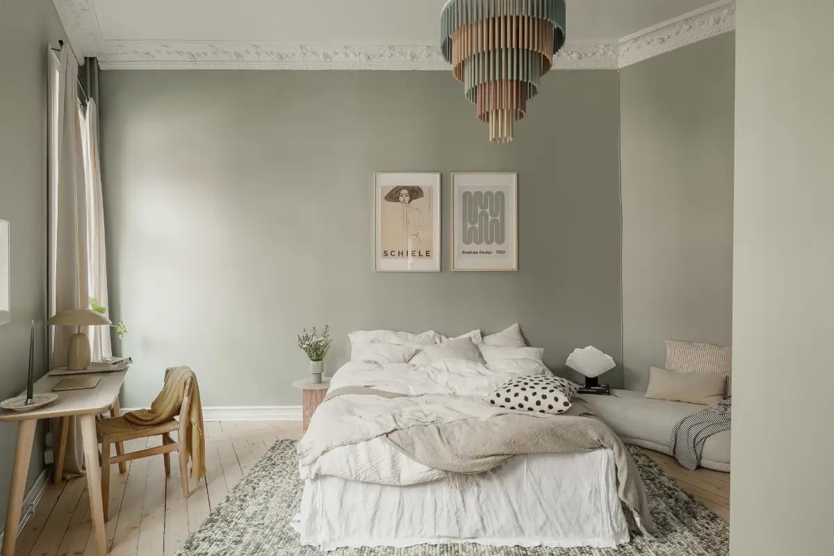 A Gray Scandinavian Apartment with a Royal History 17 gray scandinavian bedroom wooden floor ikea desk nordroom