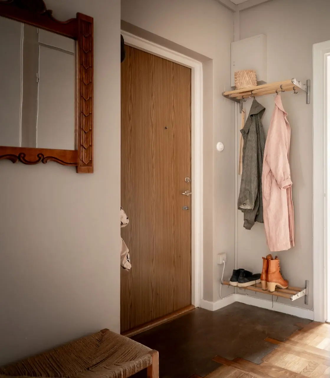 An Earthy Color Palette and Exposed Brick in a 1940s Apartment 29 hall 1 An Earthy Color Palette and Exposed Brick in a 1940s Apartment