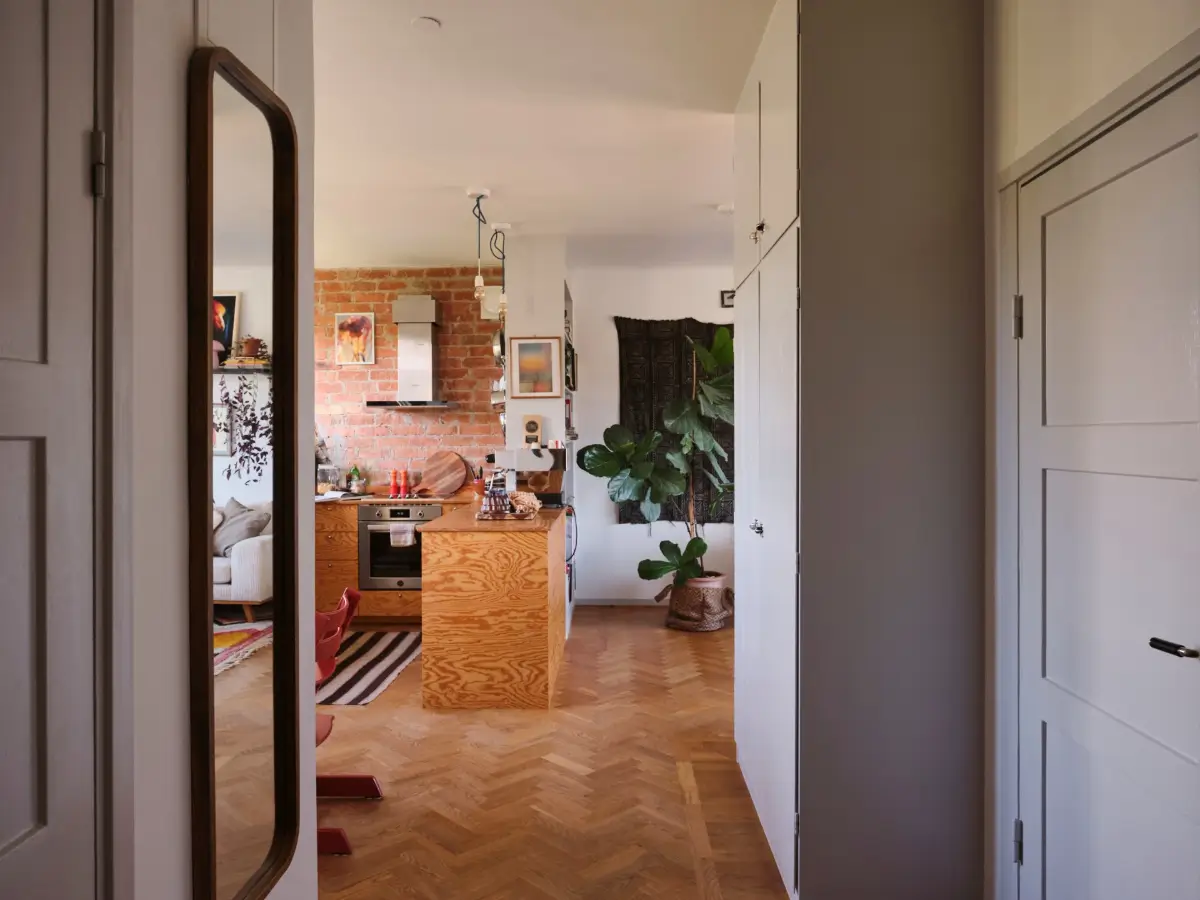A Pink Bathroom and a Plywood Kitchen in a Stockholm Apartment 21 hall built-in wardrobes