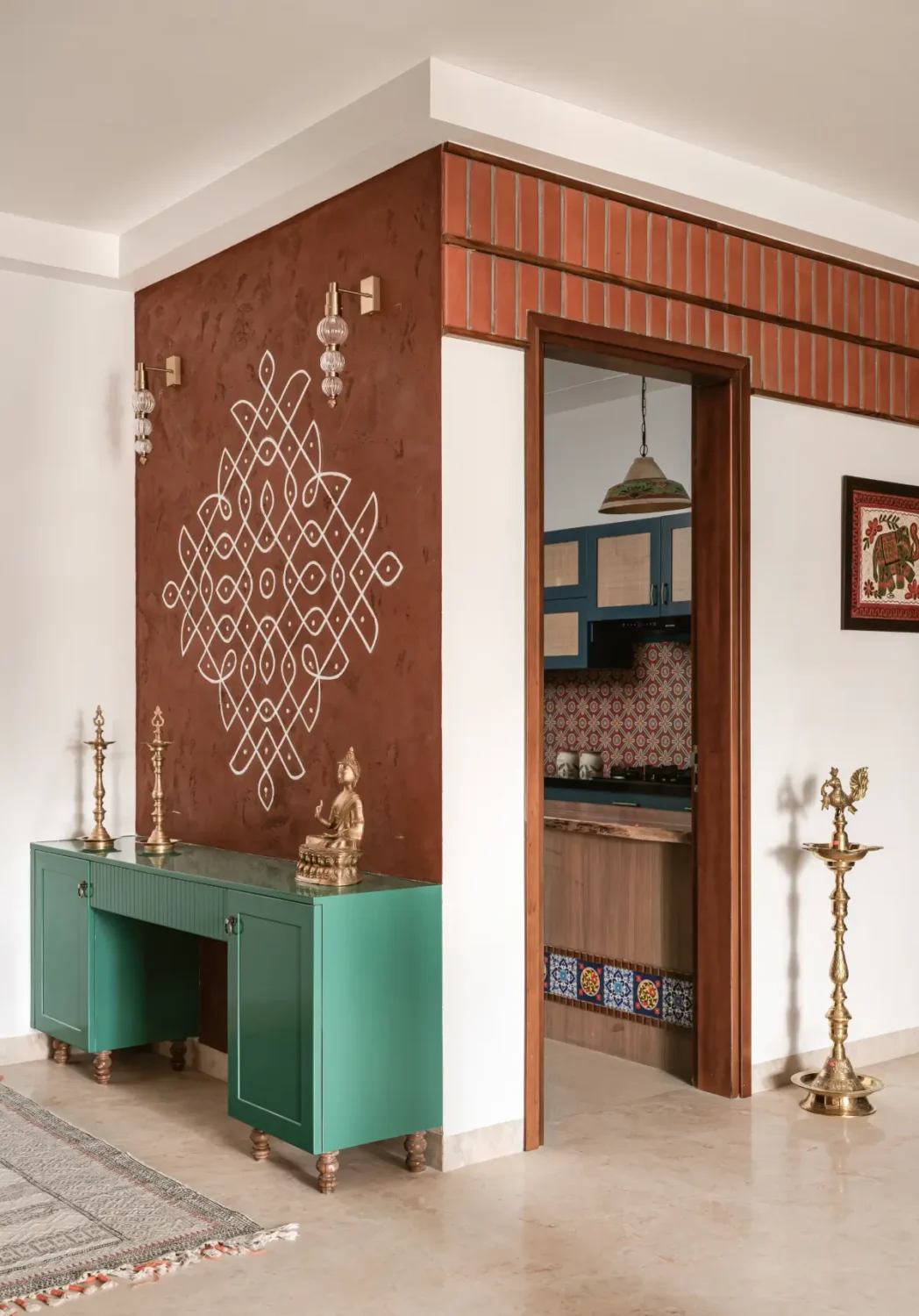 A South Indian Family Home Where Heritage Meets Bold Color Choices 7 hall kitchen view