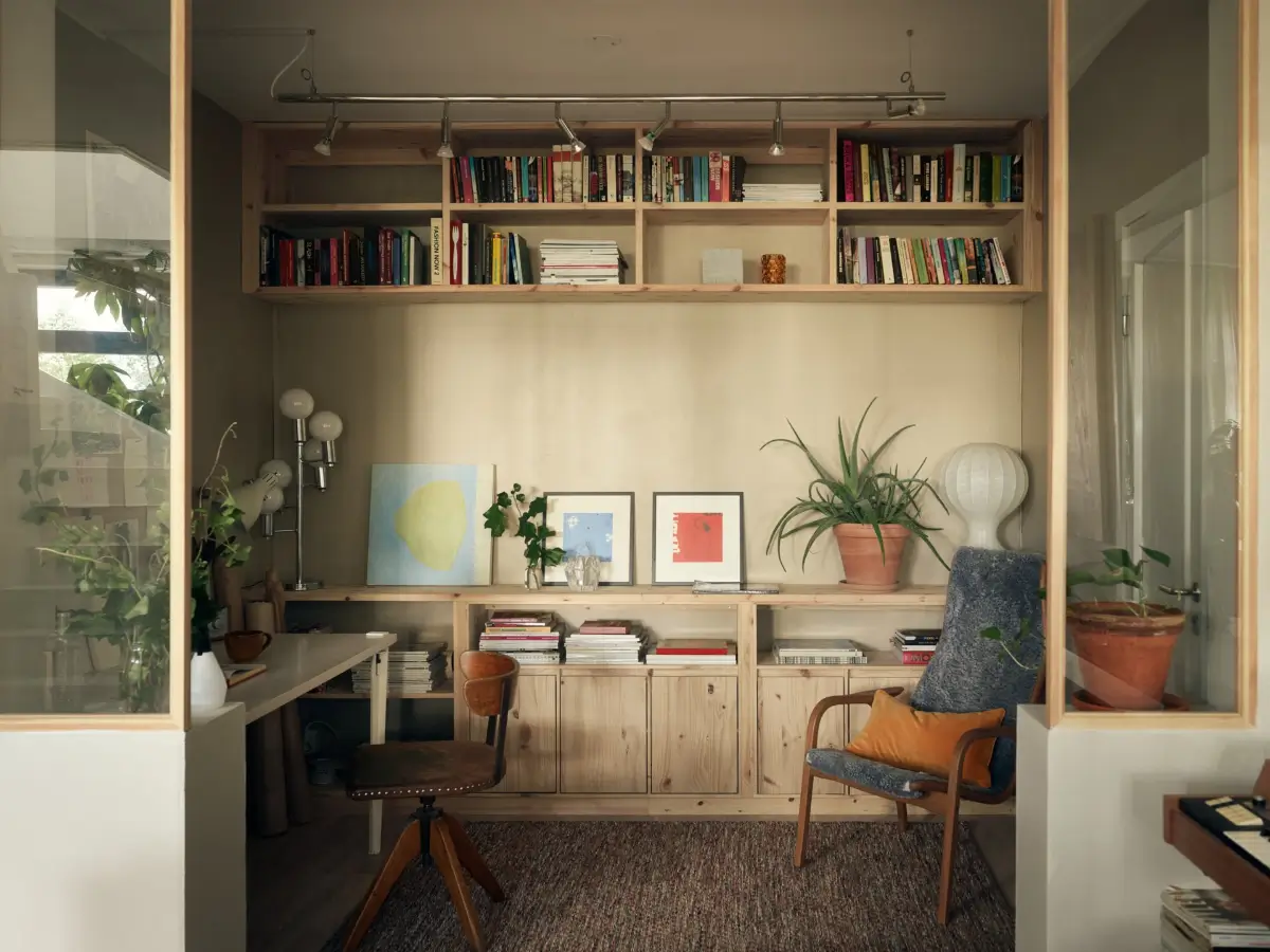 Industrial Elements in a 1960s Duplex Apartment in Stockholm 8 home office custom wooden furniture