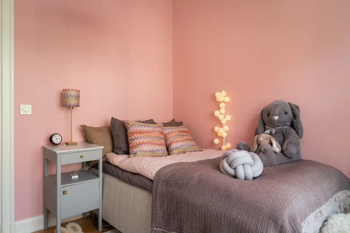 A Classic Stockholm Apartment with a Sky-Blue Kitchen 14 kids bedroom pink walls