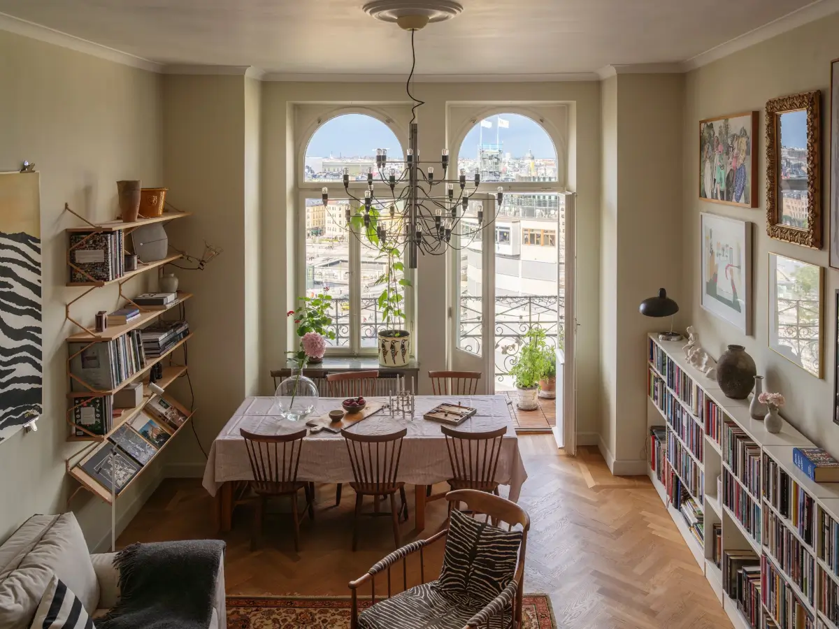 A Classic Late 19th Century Apartment with Magnificent Views of Stockholm 10 living room herringbone floor