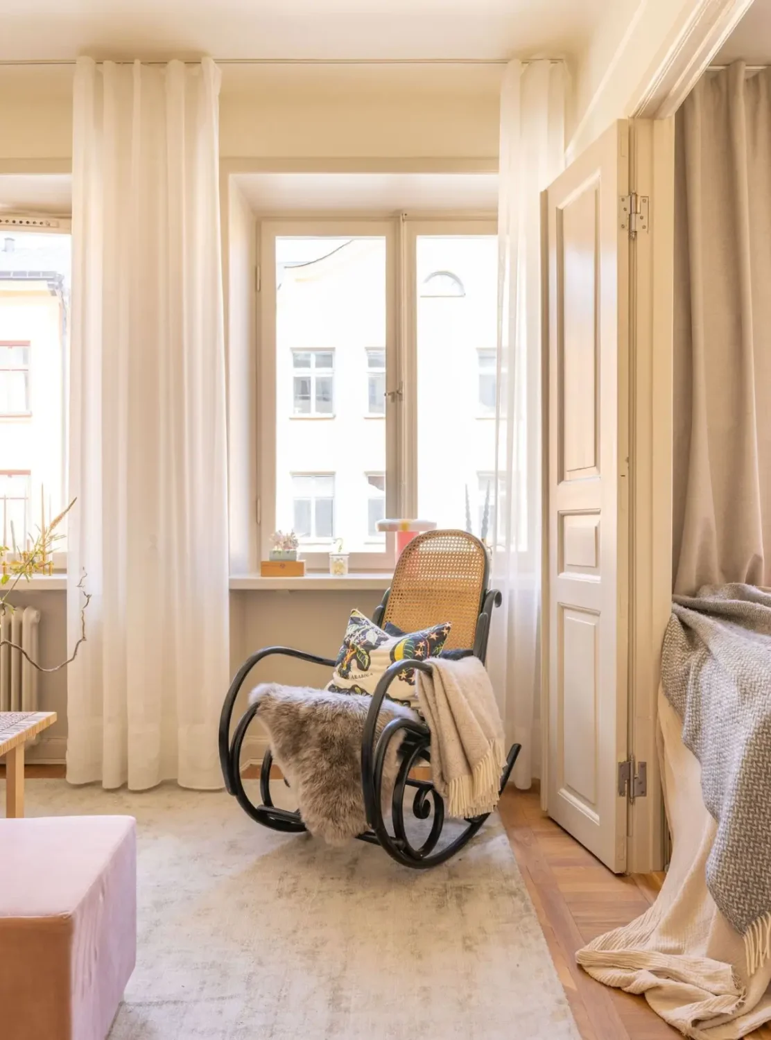 A Small Beige Stockholm Apartment with Plenty of Storage 6 living room rocking chair