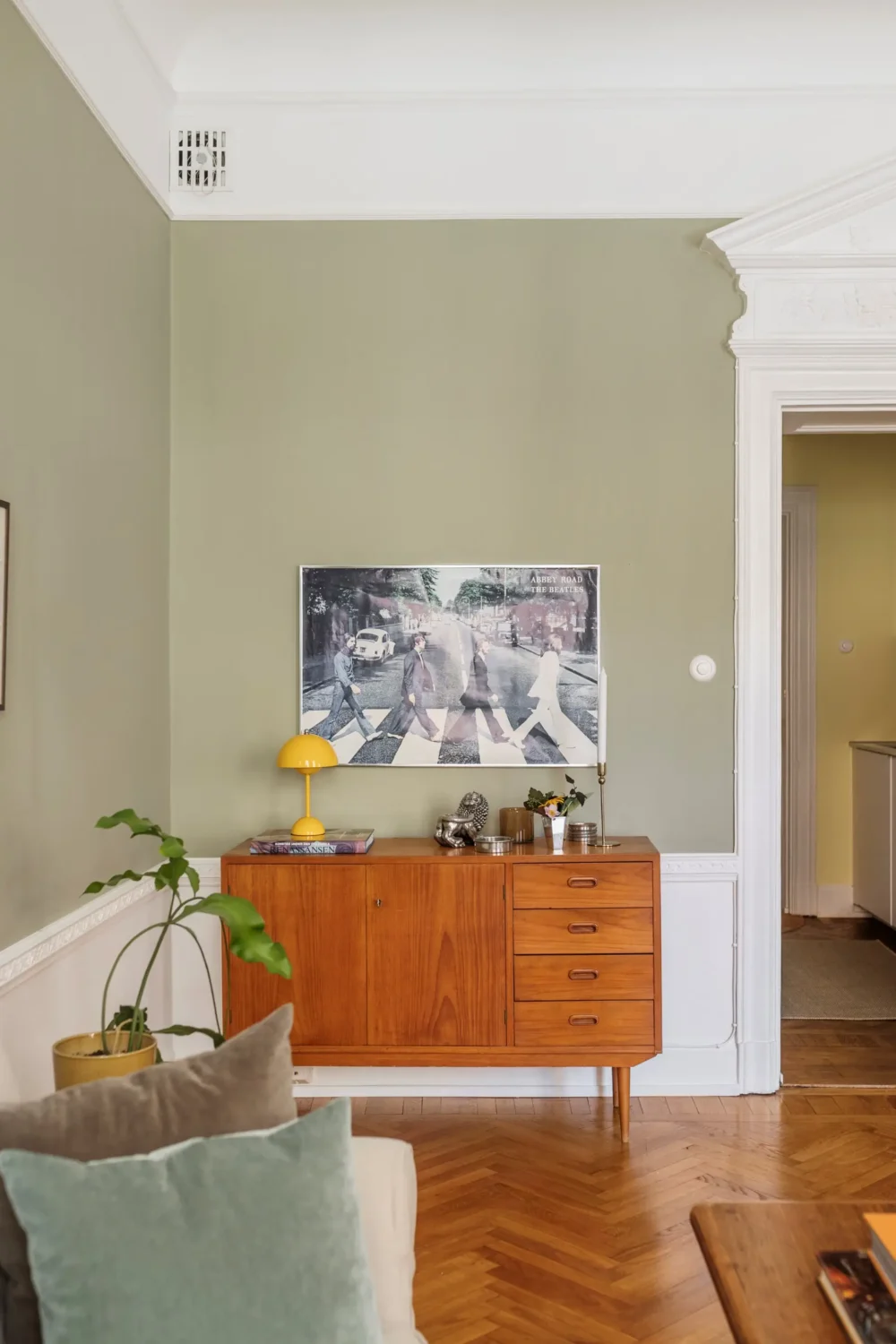 A Farrow & Ball Palette in an Art Nouveau Stockholm Apartment 6 living room sage green walls nordroom