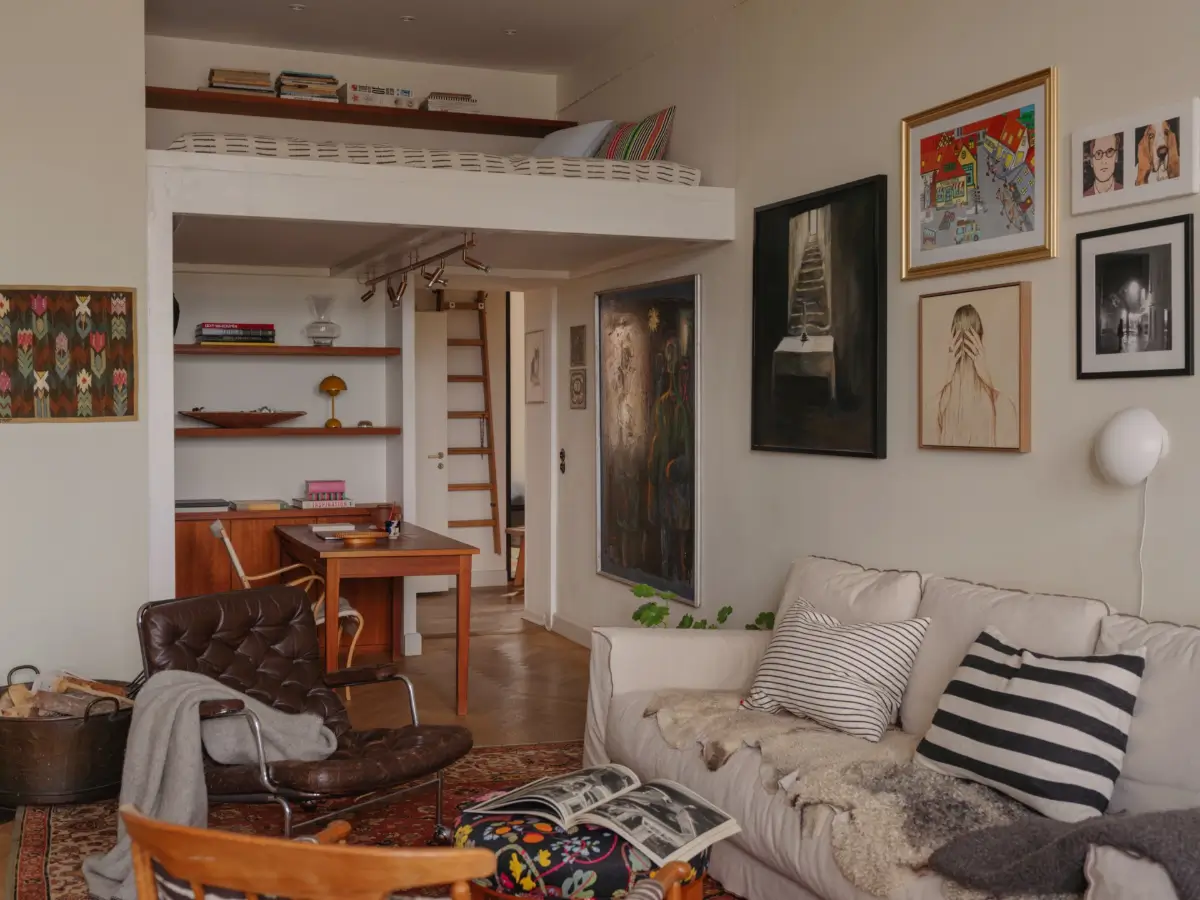 A Classic Late 19th Century Apartment with Magnificent Views of Stockholm 11 living room with loft bed