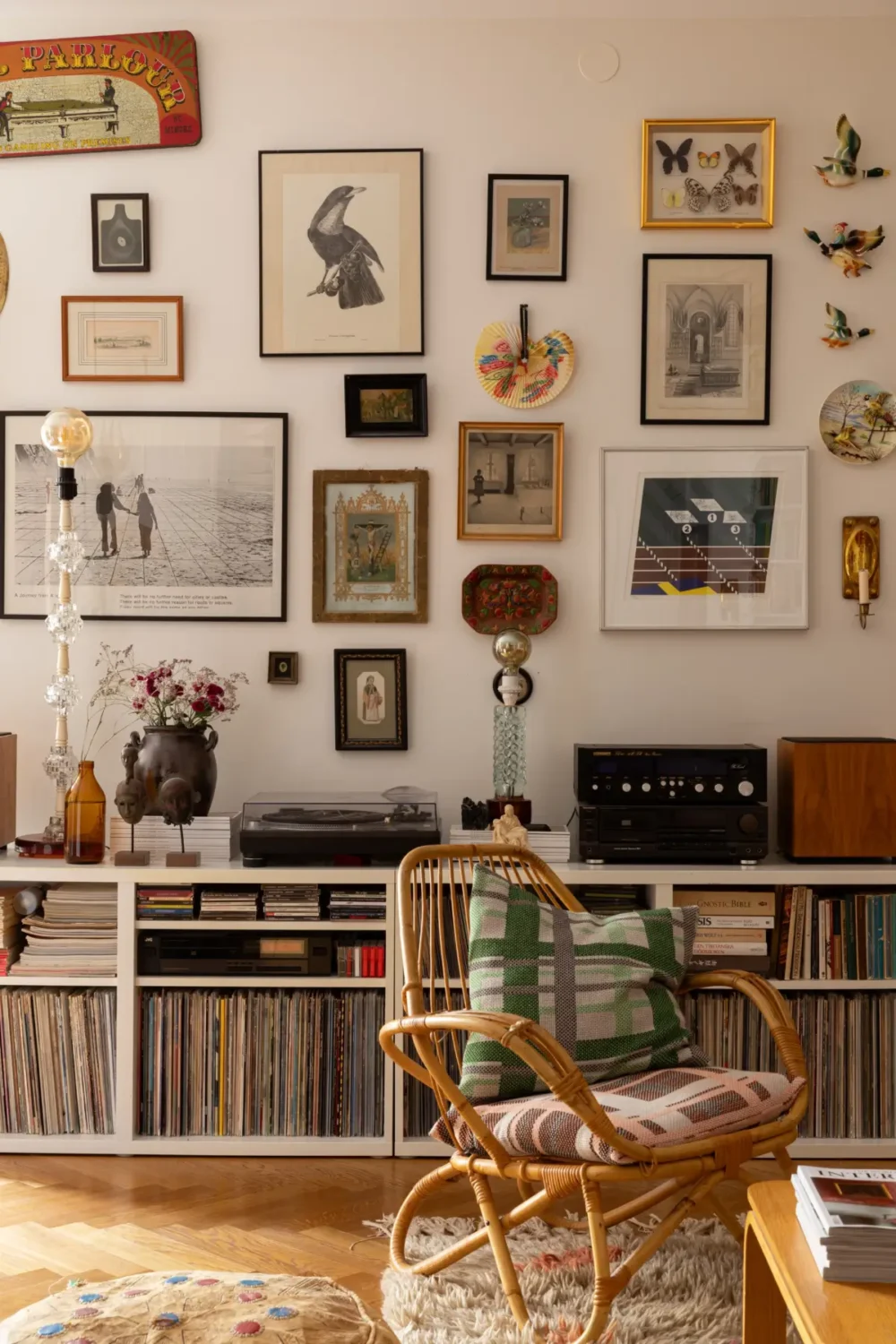 A Cozy 1920s Apartment Filled with Books, Art, and Music 5 open music storage