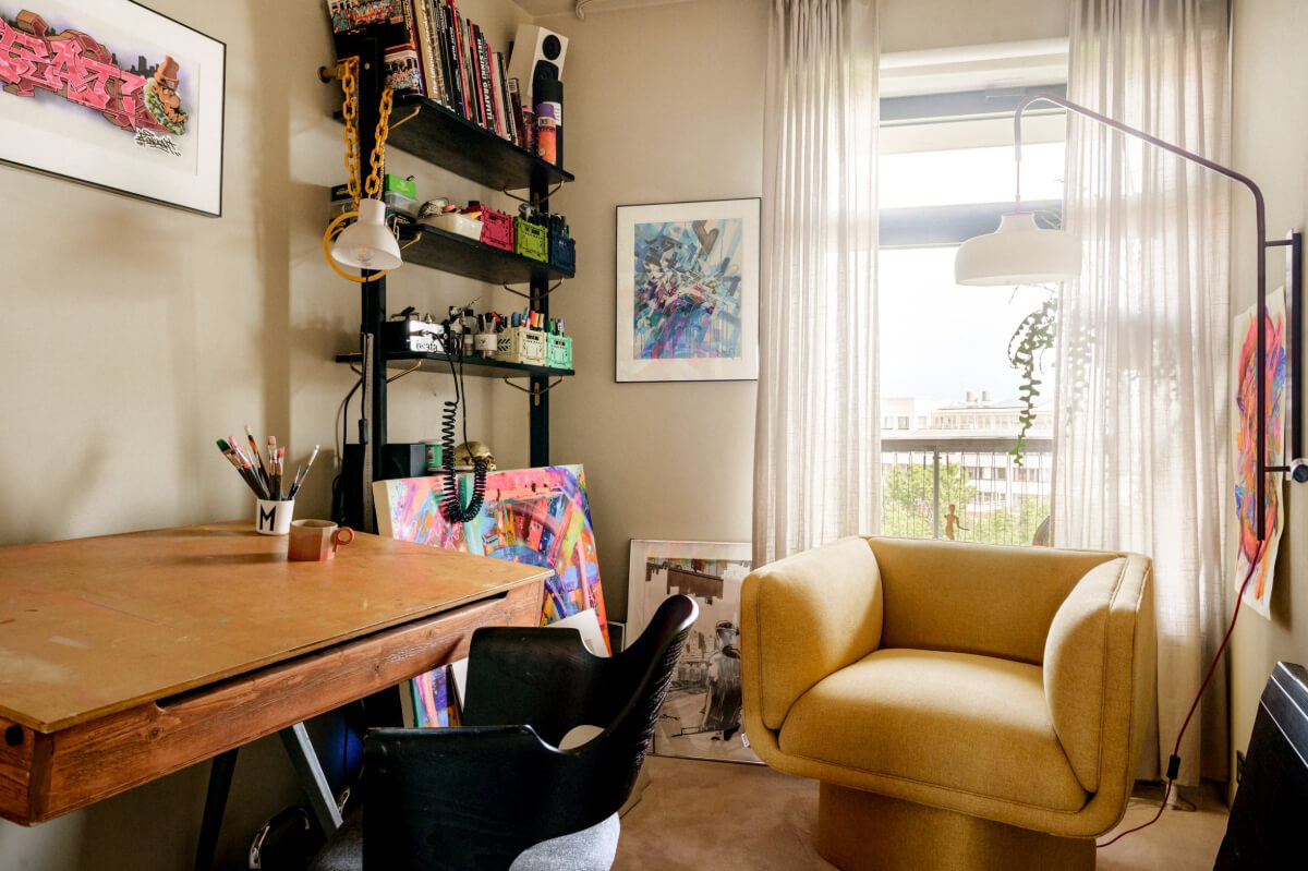 A Modern Swedish Apartment with Half-Painted Pink Walls 18 paint studio