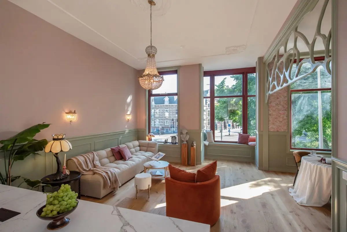 Art Nouveau Elegance Meets Modern Living in a Pink & Green Apartment 3 pastel green paneling