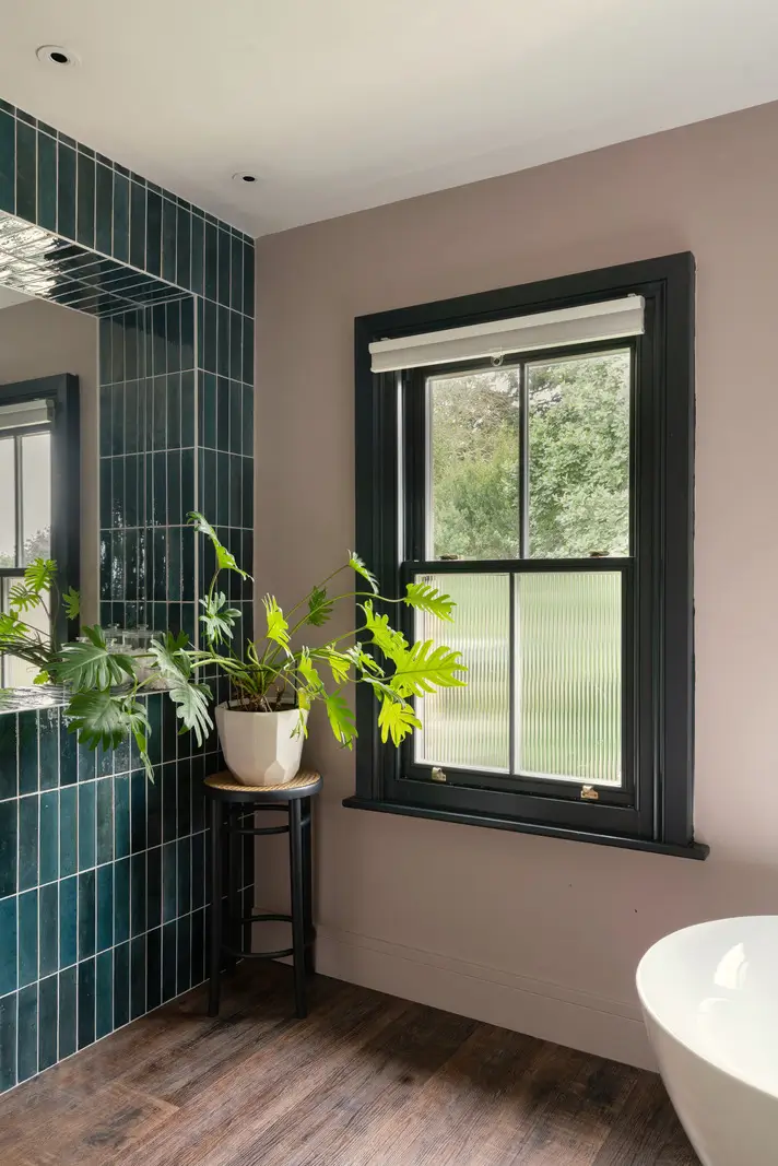 Contemporary Open-Plan Living Spaces in an English Victorian House 27 pink and blue bathroom