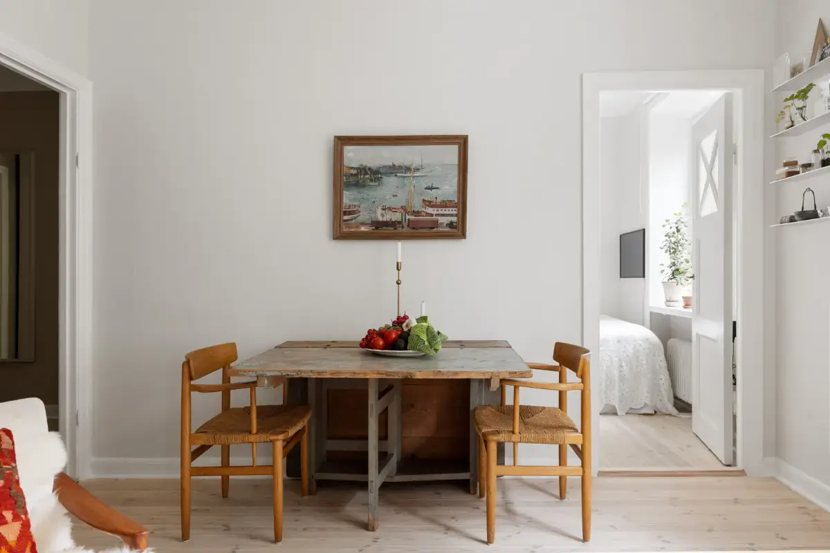 A Red Kitchen in a Small and Light Scandinavian Apartment 11 rustic wooden folding table
